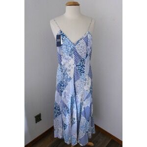 Polo Ralph Lauren Dress Size 18 Blue Floral Patchwork Midi Viggy Spaghetti Strap